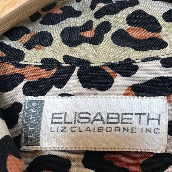 Elisabeth Liz Claiborne Button‎ Front Blouse Shirt Size 14P Leopard Print Flaw - Picture 6 of 9